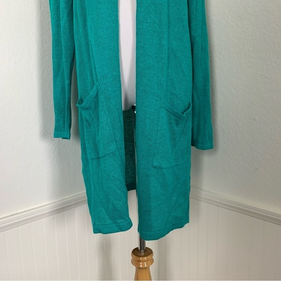 J Jill Linen Blend Open Front Longline Cardigan Duster Turquoise Teal Petite L - Picture 8 of 17